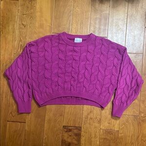 Pink Rose Slouchy Cropped Sweater Size M Pink Fuchsia Cable Knit Boxy Cottage
